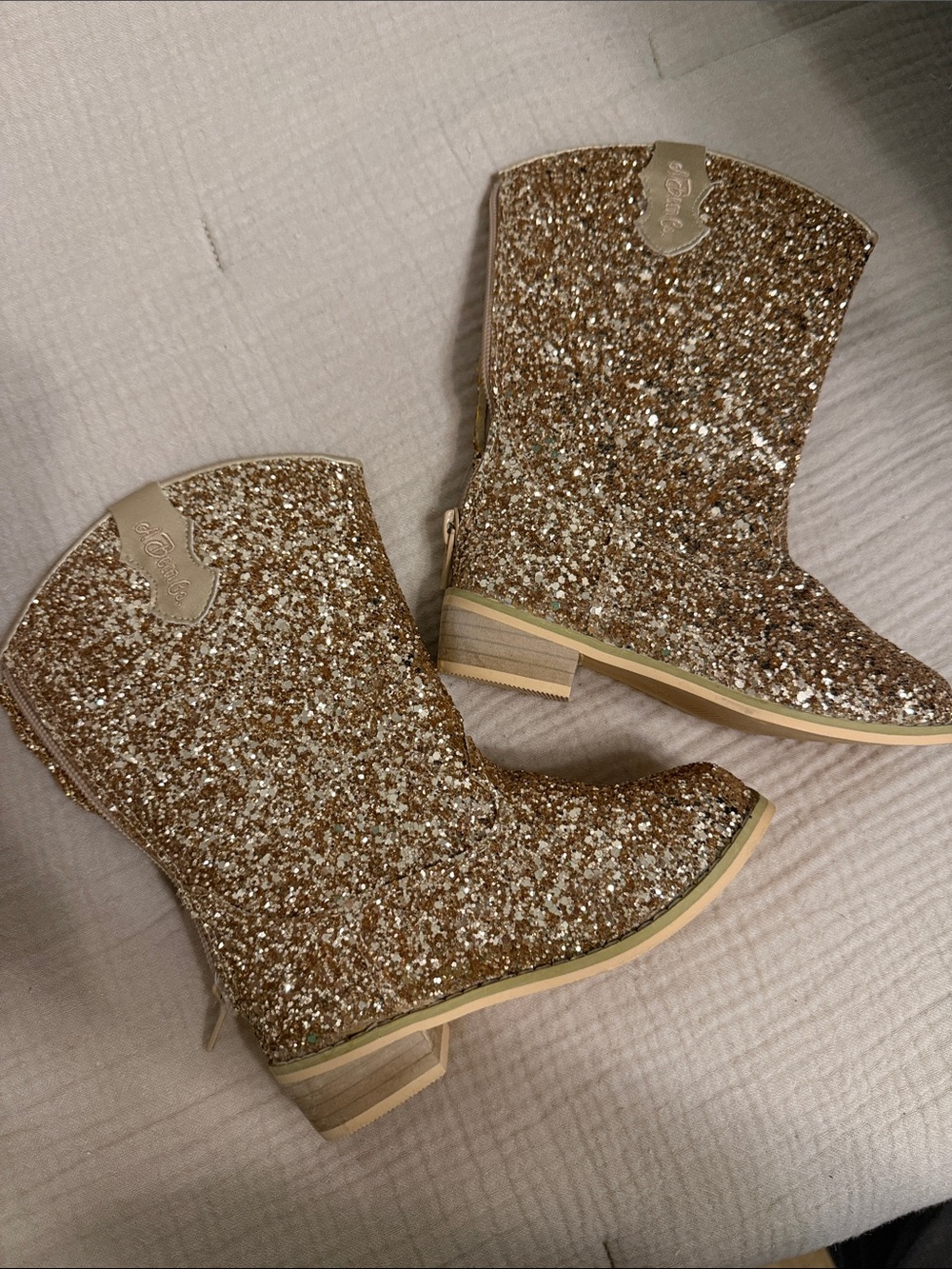 Glittery Kids Cowboy Boots in Gold — Sparkle Finish